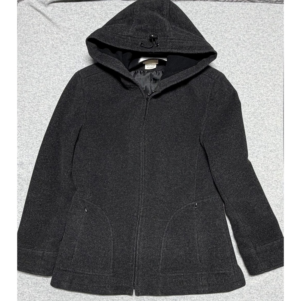 St Johns Bay Womens Charcoal Gray Wool Blend Hooded Zip Jacket Medium